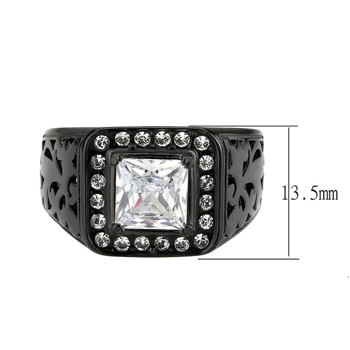 LOVCIA Black Ion-Plated Stainless Steel Ring with Square Clear CZ Stone - Buy stylish Rings for women - Shop latest Ring design - Trendy Rings - Unique fashion Rings - Find the perfect Ring