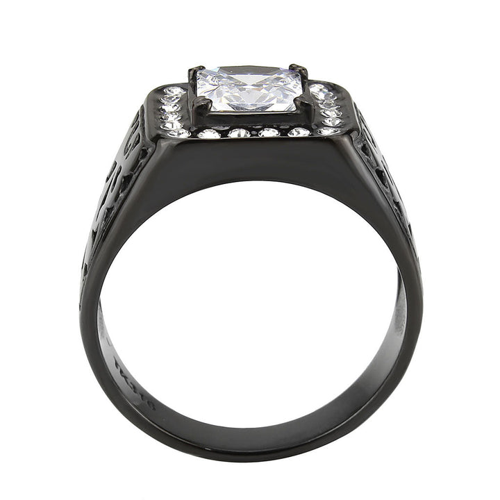 LOVCIA Black Ion-Plated Stainless Steel Ring with Square Clear CZ Stone - Buy stylish Rings for women - Shop latest Ring design - Trendy Rings - Unique fashion Rings - Find the perfect Ring