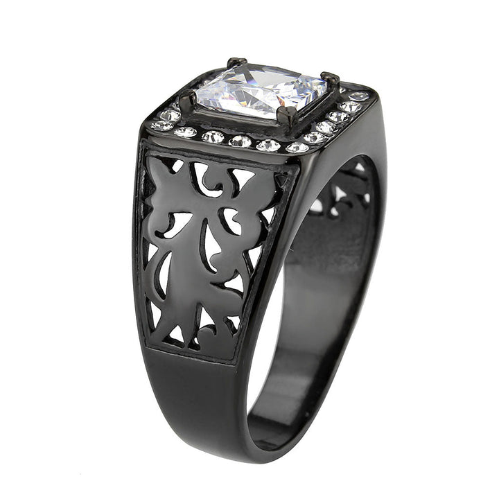 LOVCIA Black Ion-Plated Stainless Steel Ring with Square Clear CZ Stone - Buy stylish Rings for women - Shop latest Ring design - Trendy Rings - Unique fashion Rings - Find the perfect Ring