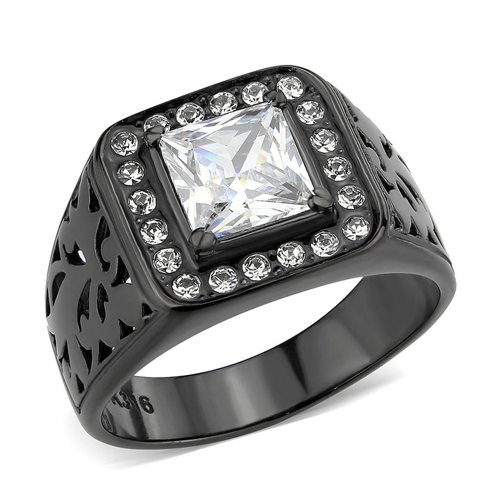 LOVCIA Black Ion-Plated Stainless Steel Ring with Square Clear CZ Stone - Buy stylish Rings for women - Shop latest Ring design - Trendy Rings - Unique fashion Rings - Find the perfect Ring