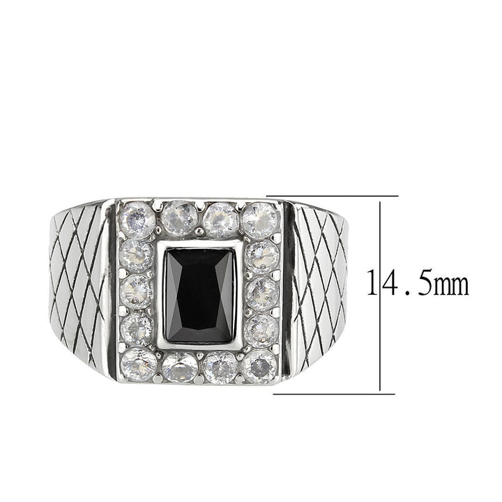 LOVCIA Sleek Stainless Steel Ring with Jet AAA Grade CZ Rectangle Stone - Buy stylish Rings for women - Shop latest Ring design - Trendy Rings - Unique fashion Rings - Find the perfect Ring