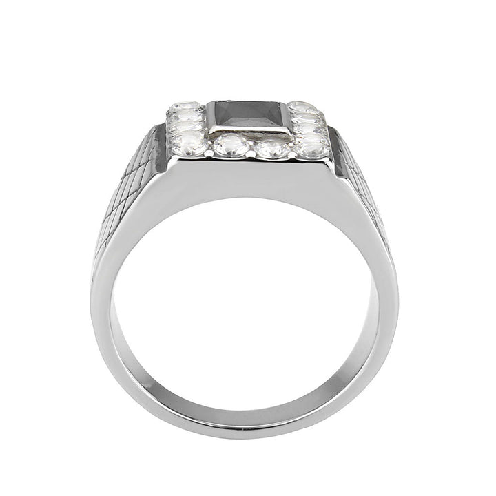 LOVCIA Sleek Stainless Steel Ring with Jet AAA Grade CZ Rectangle Stone - Buy stylish Rings for women - Shop latest Ring design - Trendy Rings - Unique fashion Rings - Find the perfect Ring