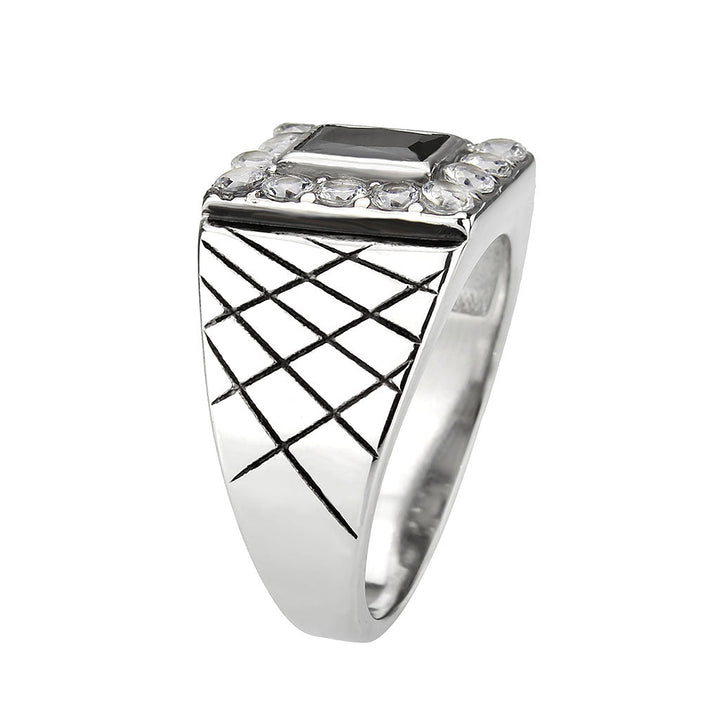 LOVCIA Sleek Stainless Steel Ring with Jet AAA Grade CZ Rectangle Stone - Buy stylish Rings for women - Shop latest Ring design - Trendy Rings - Unique fashion Rings - Find the perfect Ring