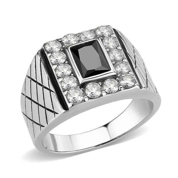 LOVCIA Sleek Stainless Steel Ring with Jet AAA Grade CZ Rectangle Stone - Buy stylish Rings for women - Shop latest Ring design - Trendy Rings - Unique fashion Rings - Find the perfect Ring