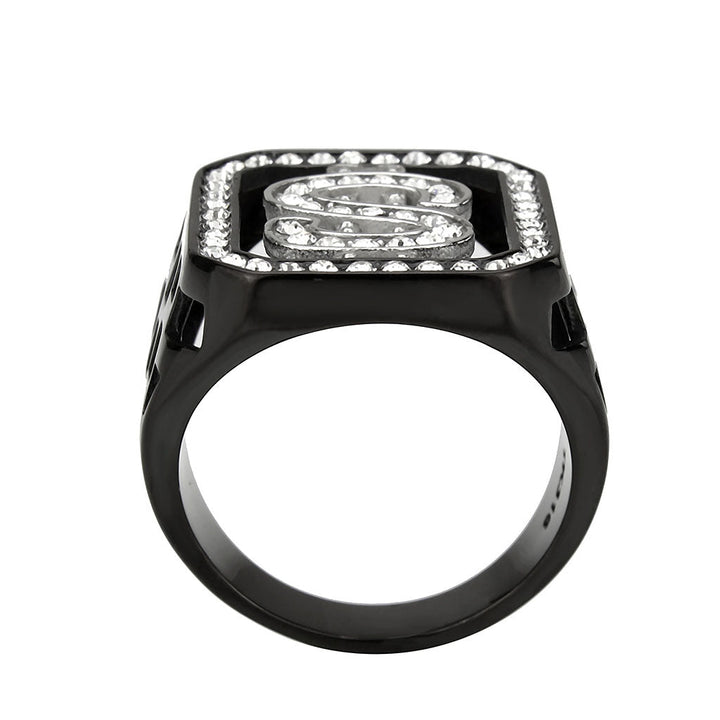 LOVCIA Two Tone IP Black Stainless Steel Ring with Clear Top Grade Crystal - Buy stylish Rings for women - Shop latest Ring design - Trendy Rings - Unique fashion Rings - Find the perfect Ring