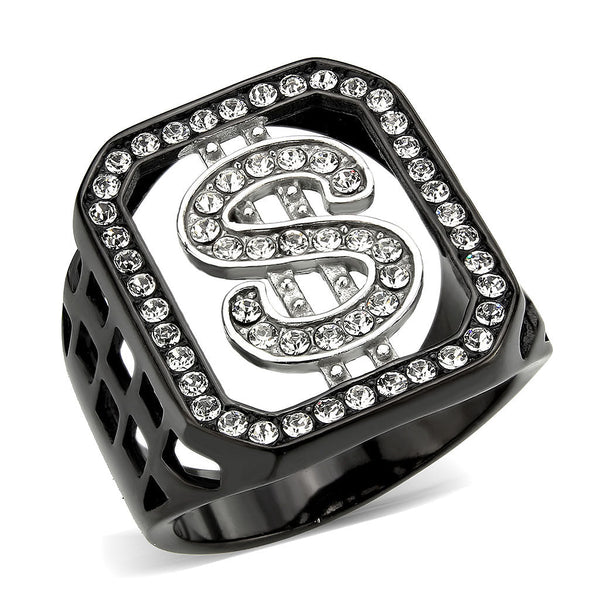 LOVCIA Two Tone IP Black Stainless Steel Ring with Clear Top Grade Crystal - Buy stylish Rings for women - Shop latest Ring design - Trendy Rings - Unique fashion Rings - Find the perfect Ring