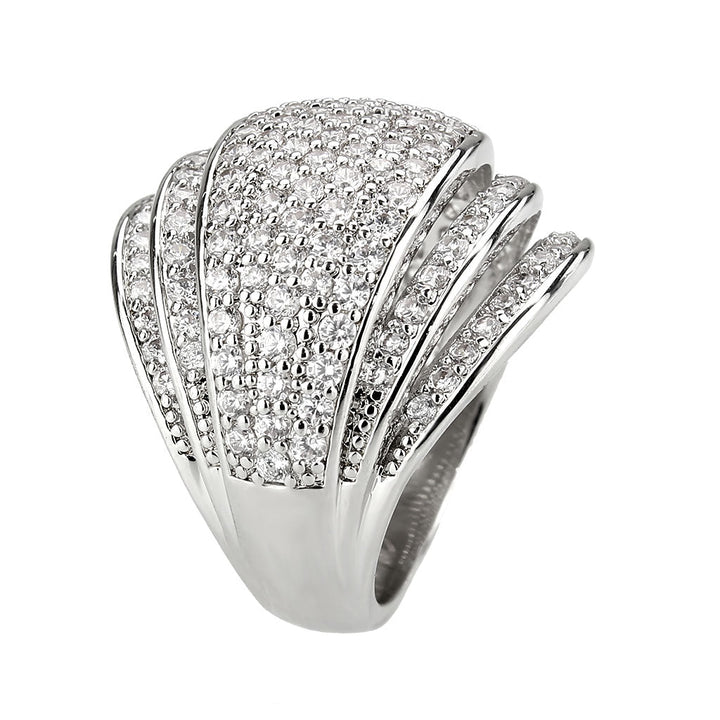 LOVCIA Elegant Rhodium-Plated Brass Ring with Clear AAA CZ Stone - Buy stylish Rings for women - Shop latest Ring design - Trendy Rings - Unique fashion Rings - Find the perfect Ring