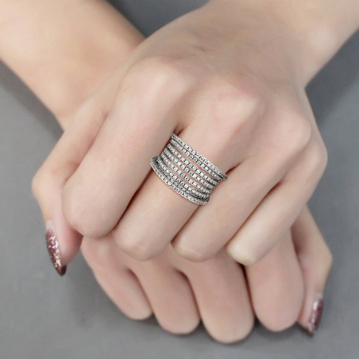 LOVCIA Rhodium-Plated Brass Ring with Clear AAA CZ Stone - Buy stylish Rings for women - Shop latest Ring design - Trendy Rings - Unique fashion Rings - Find the perfect Ring