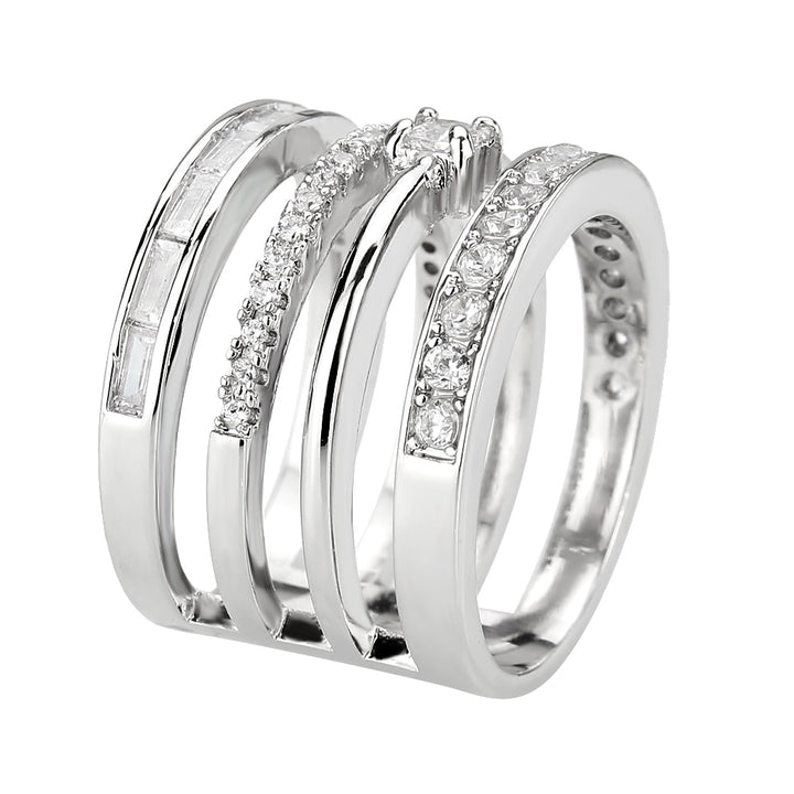 LOVCIA Rhodium-Plated Brass Ring with Clear AAA CZ Stone - Buy stylish Rings for women - Shop latest Ring design - Trendy Rings - Unique fashion Rings - Find the perfect Ring