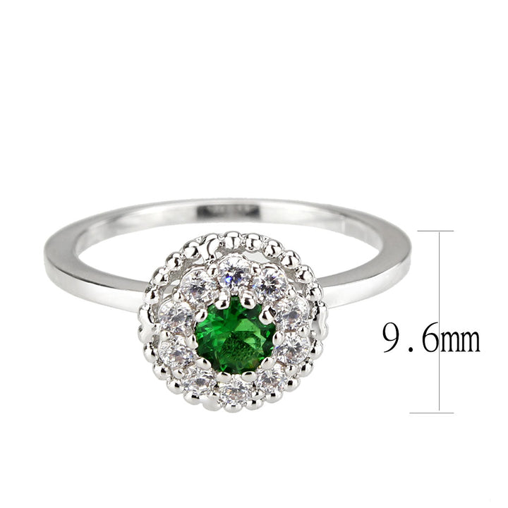 LOVCIA Rhodium-Plated Brass Ring with Round Synthetic Emerald Stone - Buy stylish Rings for women - Shop latest Ring design - Trendy Rings - Unique fashion Rings - Find the perfect Ring