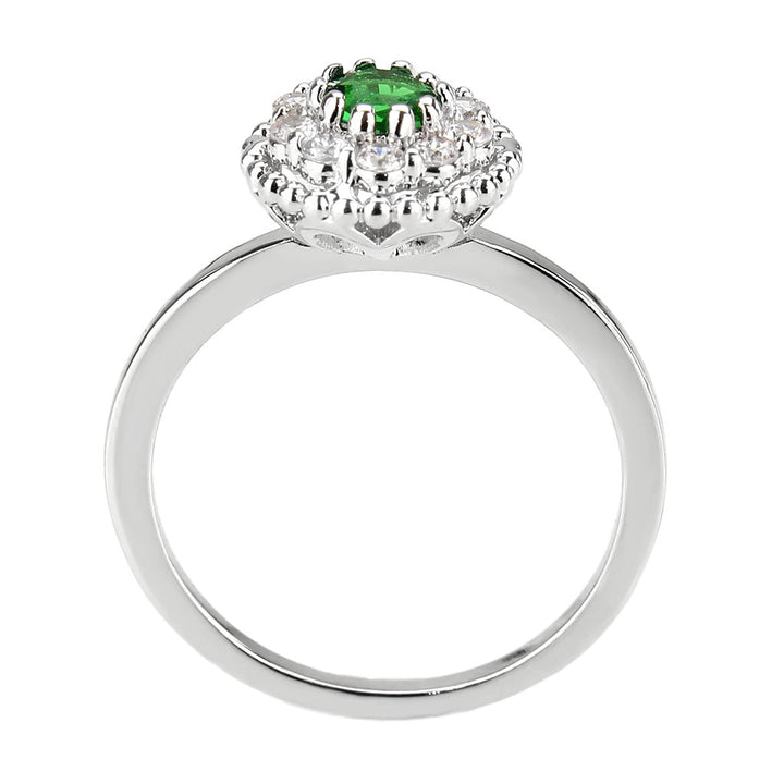 LOVCIA Rhodium-Plated Brass Ring with Round Synthetic Emerald Stone - Buy stylish Rings for women - Shop latest Ring design - Trendy Rings - Unique fashion Rings - Find the perfect Ring