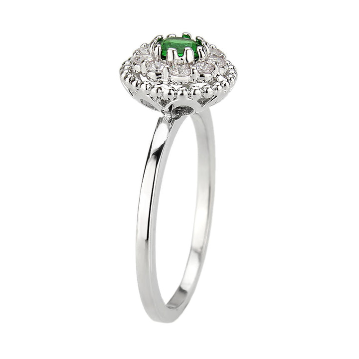 LOVCIA Rhodium-Plated Brass Ring with Round Synthetic Emerald Stone - Buy stylish Rings for women - Shop latest Ring design - Trendy Rings - Unique fashion Rings - Find the perfect Ring