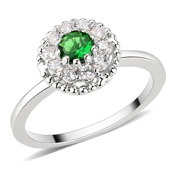 LOVCIA Rhodium-Plated Brass Ring with Round Synthetic Emerald Stone - Buy stylish Rings for women - Shop latest Ring design - Trendy Rings - Unique fashion Rings - Find the perfect Ring