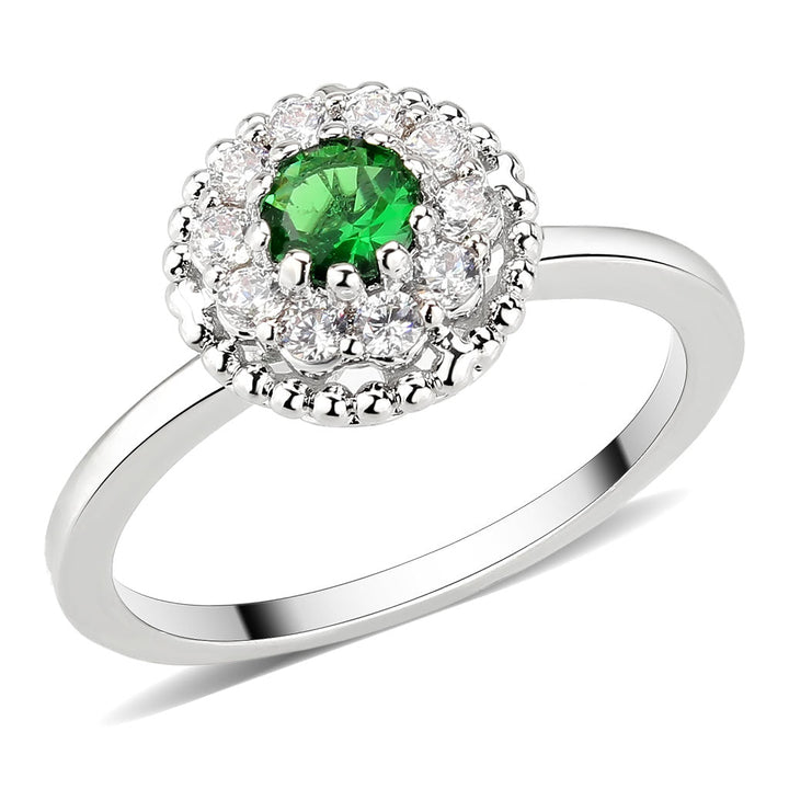 LOVCIA Rhodium-Plated Brass Ring with Round Synthetic Emerald Stone - Buy stylish Rings for women - Shop latest Ring design - Trendy Rings - Unique fashion Rings - Find the perfect Ring