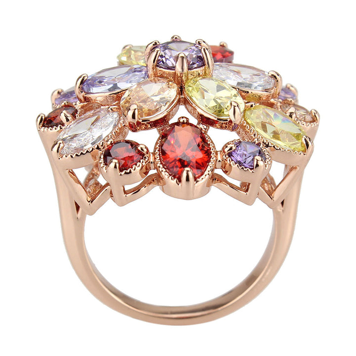 LOVCIA Multi-Color CZ Brass Ring in Rose Gold Finish - Buy stylish Rings for women - Shop latest Ring design - Trendy Rings - Unique fashion Rings - Find the perfect Ring