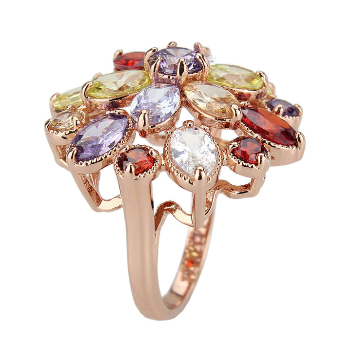 LOVCIA Multi-Color CZ Brass Ring in Rose Gold Finish - Buy stylish Rings for women - Shop latest Ring design - Trendy Rings - Unique fashion Rings - Find the perfect Ring