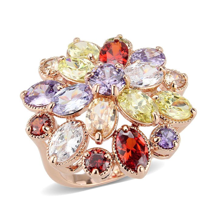 LOVCIA Multi-Color CZ Brass Ring in Rose Gold Finish - Buy stylish Rings for women - Shop latest Ring design - Trendy Rings - Unique fashion Rings - Find the perfect Ring