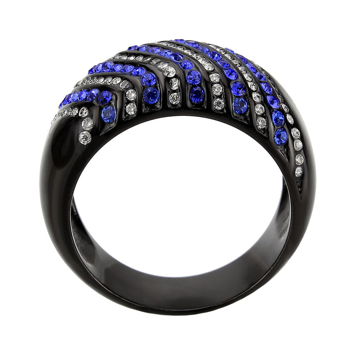 LOVCIA Black Stainless Steel Ring with Blue AAA Grade CZ Stone - Buy stylish Rings for women - Shop latest Ring design - Trendy Rings - Unique fashion Rings - Find the perfect Ring