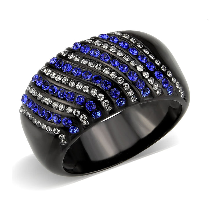 LOVCIA Black Stainless Steel Ring with Blue AAA Grade CZ Stone - Buy stylish Rings for women - Shop latest Ring design - Trendy Rings - Unique fashion Rings - Find the perfect Ring