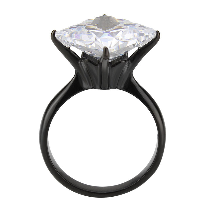 LOVCIA Black IP Stainless Steel Ring with Clear Princess Cut AAA CZ Stone - Buy stylish Rings for women - Shop latest Ring design - Trendy Rings - Unique fashion Rings - Find the perfect Ring