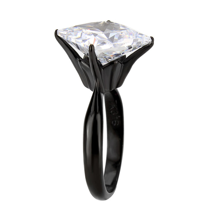 LOVCIA Black IP Stainless Steel Ring with Clear Princess Cut AAA CZ Stone - Buy stylish Rings for women - Shop latest Ring design - Trendy Rings - Unique fashion Rings - Find the perfect Ring