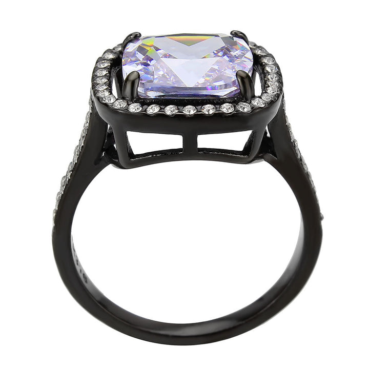 LOVCIA Amethyst Cushion Cut AAA CZ Stainless Steel Ring in IP Black Finish - Buy stylish Rings for women - Shop latest Ring design - Trendy Rings - Unique fashion Rings - Find the perfect Ring