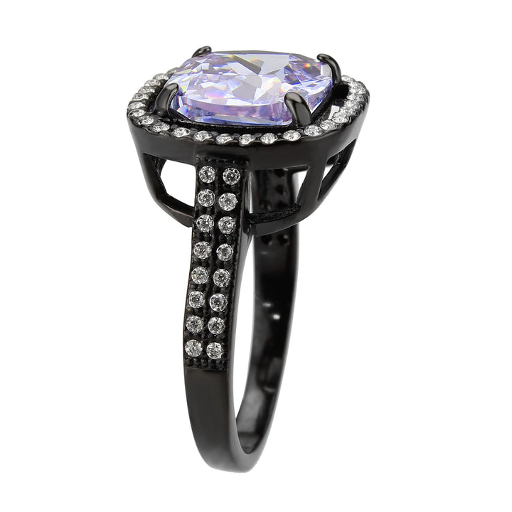 LOVCIA Amethyst Cushion Cut AAA CZ Stainless Steel Ring in IP Black Finish - Buy stylish Rings for women - Shop latest Ring design - Trendy Rings - Unique fashion Rings - Find the perfect Ring