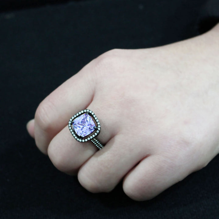 LOVCIA Amethyst Cushion Cut AAA CZ Stainless Steel Ring in IP Black Finish - Buy stylish Rings for women - Shop latest Ring design - Trendy Rings - Unique fashion Rings - Find the perfect Ring