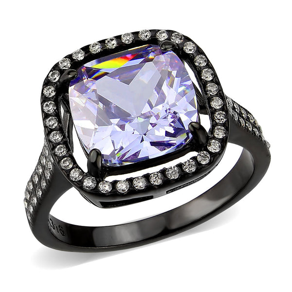 LOVCIA Amethyst Cushion Cut AAA CZ Stainless Steel Ring in IP Black Finish - Buy stylish Rings for women - Shop latest Ring design - Trendy Rings - Unique fashion Rings - Find the perfect Ring