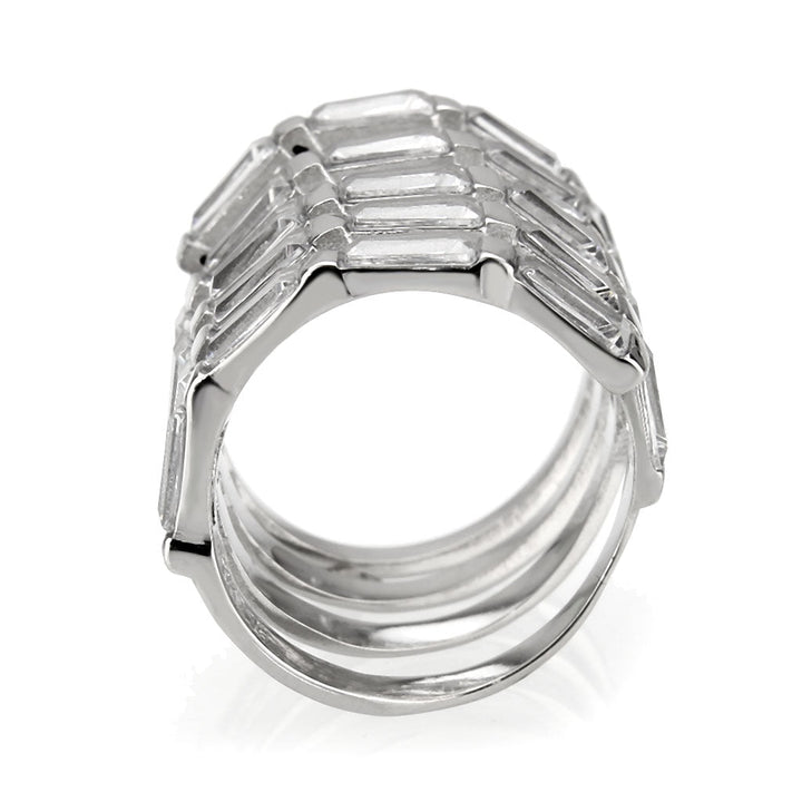 LOVCIA Elegant Stainless Steel Baguette Cut CZ Ring with High Polish Finish - Buy stylish Rings for women - Shop latest Ring design - Trendy Rings - Unique fashion Rings - Find the perfect Ring