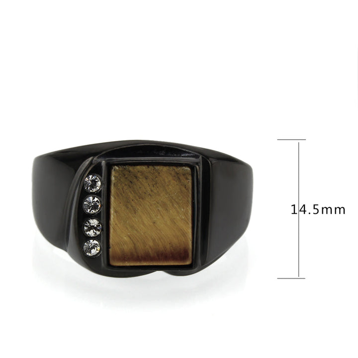 LOVCIA Black IP Stainless Steel Ring with Synthetic Topaz Stone - Buy stylish Rings for women - Shop latest Ring design - Trendy Rings - Unique fashion Rings - Find the perfect Ring