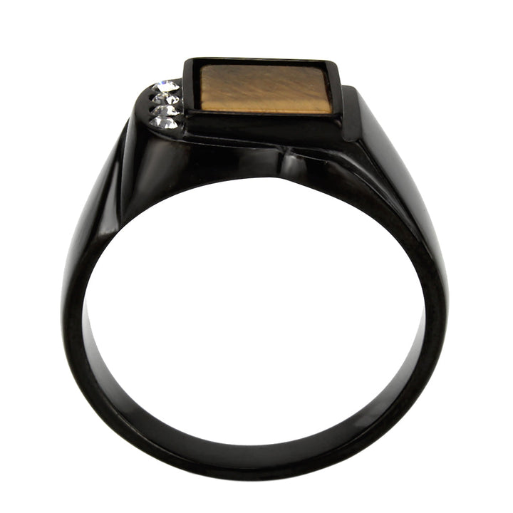 LOVCIA Black IP Stainless Steel Ring with Synthetic Topaz Stone - Buy stylish Rings for women - Shop latest Ring design - Trendy Rings - Unique fashion Rings - Find the perfect Ring