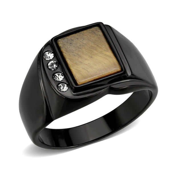 LOVCIA Black IP Stainless Steel Ring with Synthetic Topaz Stone - Buy stylish Rings for women - Shop latest Ring design - Trendy Rings - Unique fashion Rings - Find the perfect Ring