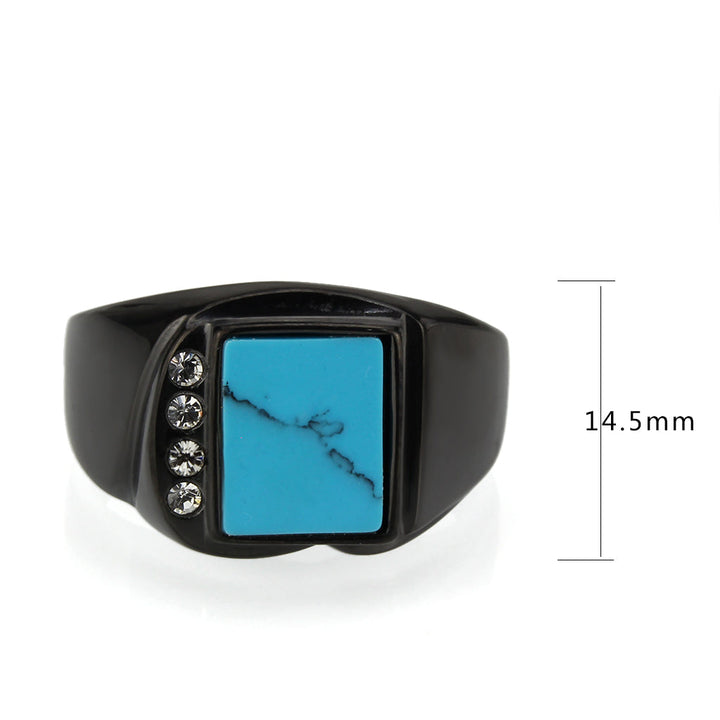 LOVCIA Black IP Stainless Steel Ring with Sea Blue Synthetic Accent - Buy stylish Rings for women - Shop latest Ring design - Trendy Rings - Unique fashion Rings - Find the perfect Ring