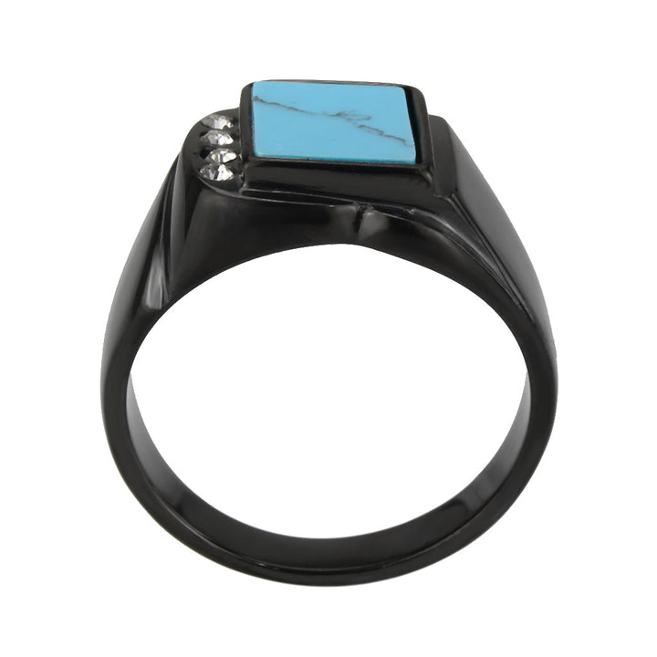 LOVCIA Black IP Stainless Steel Ring with Sea Blue Synthetic Accent - Buy stylish Rings for women - Shop latest Ring design - Trendy Rings - Unique fashion Rings - Find the perfect Ring