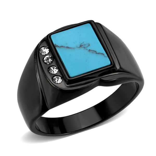 LOVCIA Black IP Stainless Steel Ring with Sea Blue Synthetic Accent - Buy stylish Rings for women - Shop latest Ring design - Trendy Rings - Unique fashion Rings - Find the perfect Ring