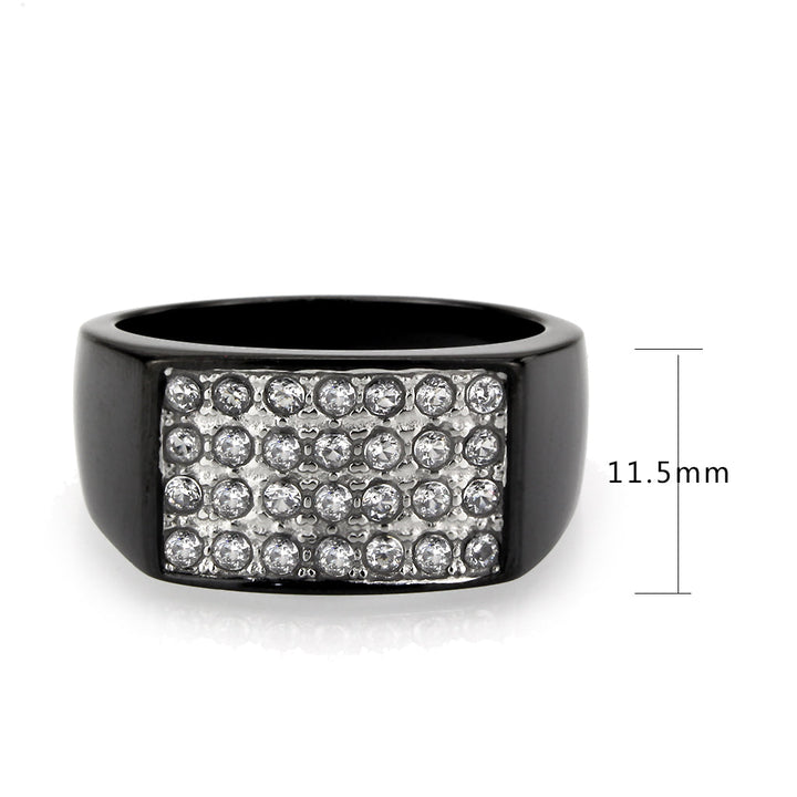 LOVCIA Black IP Stainless Steel Ring with Clear AAA CZ Stone - Buy stylish Rings for women - Shop latest Ring design - Trendy Rings - Unique fashion Rings - Find the perfect Ring