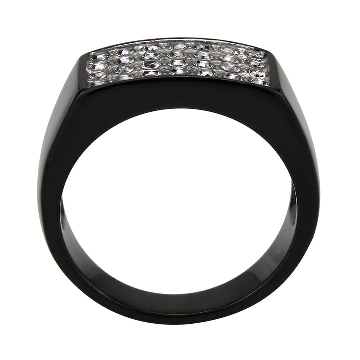 LOVCIA Black IP Stainless Steel Ring with Clear AAA CZ Stone - Buy stylish Rings for women - Shop latest Ring design - Trendy Rings - Unique fashion Rings - Find the perfect Ring