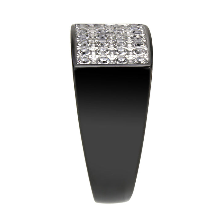 LOVCIA Black IP Stainless Steel Ring with Clear AAA CZ Stone - Buy stylish Rings for women - Shop latest Ring design - Trendy Rings - Unique fashion Rings - Find the perfect Ring