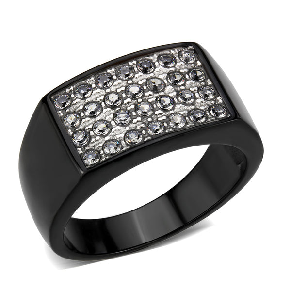 LOVCIA Black IP Stainless Steel Ring with Clear AAA CZ Stone - Buy stylish Rings for women - Shop latest Ring design - Trendy Rings - Unique fashion Rings - Find the perfect Ring