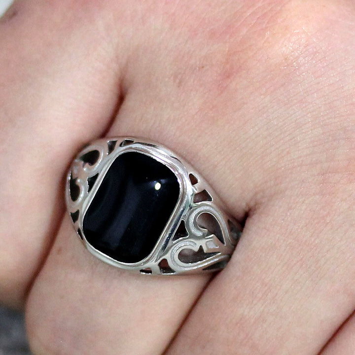 LOVCIA Sleek Stainless Steel Ring with Jet Black Epoxy Finish - Buy stylish Rings for women - Shop latest Ring design - Trendy Rings - Unique fashion Rings - Find the perfect Ring