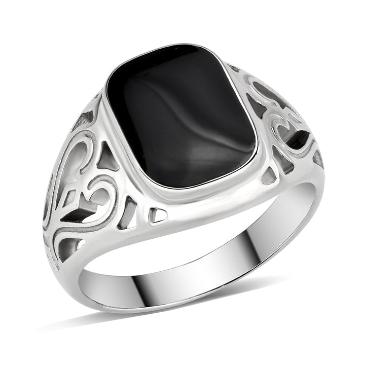 LOVCIA Sleek Stainless Steel Ring with Jet Black Epoxy Finish - Buy stylish Rings for women - Shop latest Ring design - Trendy Rings - Unique fashion Rings - Find the perfect Ring