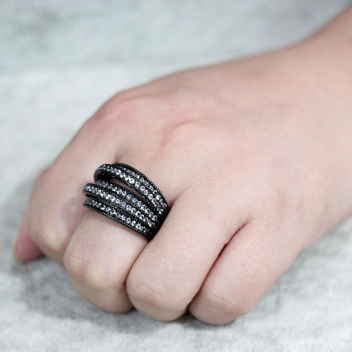 LOVCIA Black IP Stainless Steel Ring with Clear AAA CZ Stone - Buy stylish Rings for women - Shop latest Ring design - Trendy Rings - Unique fashion Rings - Find the perfect Ring