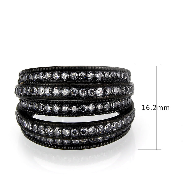 LOVCIA Black IP Stainless Steel Ring with Clear AAA CZ Stone - Buy stylish Rings for women - Shop latest Ring design - Trendy Rings - Unique fashion Rings - Find the perfect Ring