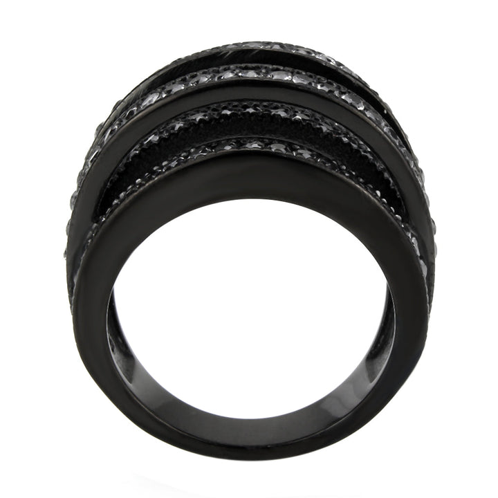 LOVCIA Black IP Stainless Steel Ring with Clear AAA CZ Stone - Buy stylish Rings for women - Shop latest Ring design - Trendy Rings - Unique fashion Rings - Find the perfect Ring