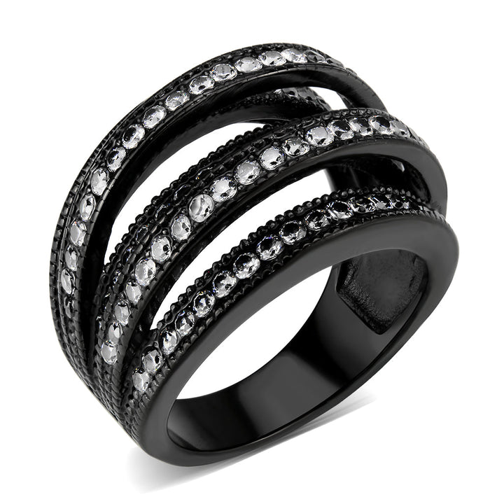 LOVCIA Black IP Stainless Steel Ring with Clear AAA CZ Stone - Buy stylish Rings for women - Shop latest Ring design - Trendy Rings - Unique fashion Rings - Find the perfect Ring