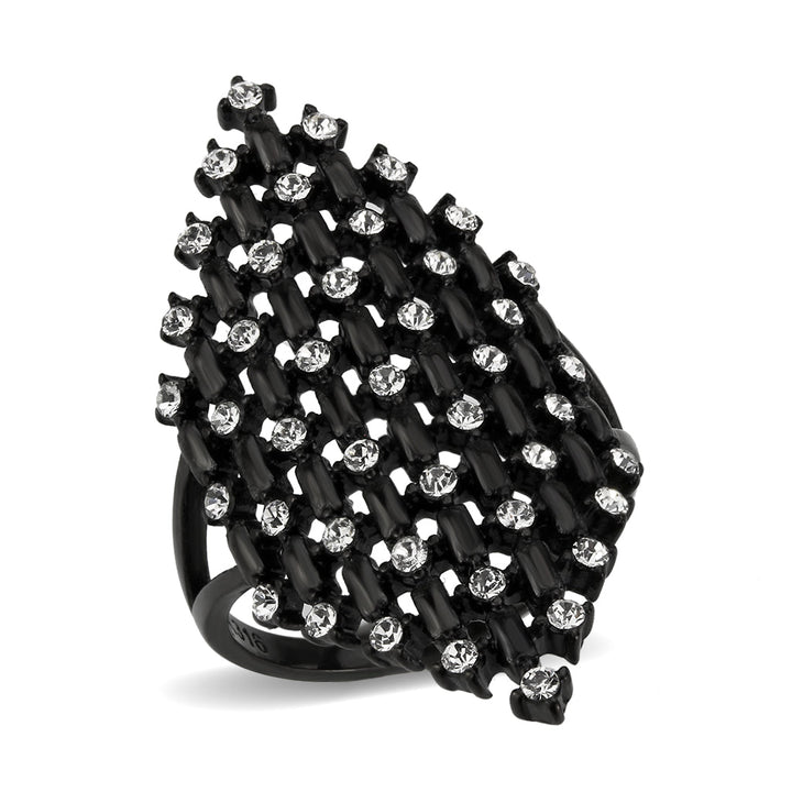 LOVCIA Black IP Stainless Steel Ring with Clear Top Grade Crystal - Buy stylish Rings for women - Shop latest Ring design - Trendy Rings - Unique fashion Rings - Find the perfect Ring