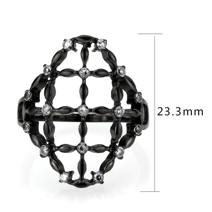 LOVCIA Black IP Stainless Steel Ring with Clear AAA CZ Stone - Buy stylish Rings for women - Shop latest Ring design - Trendy Rings - Unique fashion Rings - Find the perfect Ring