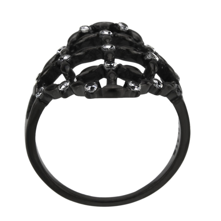 LOVCIA Black IP Stainless Steel Ring with Clear AAA CZ Stone - Buy stylish Rings for women - Shop latest Ring design - Trendy Rings - Unique fashion Rings - Find the perfect Ring