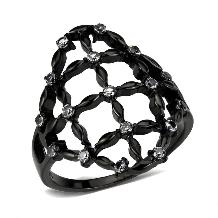 LOVCIA Black IP Stainless Steel Ring with Clear AAA CZ Stone - Buy stylish Rings for women - Shop latest Ring design - Trendy Rings - Unique fashion Rings - Find the perfect Ring